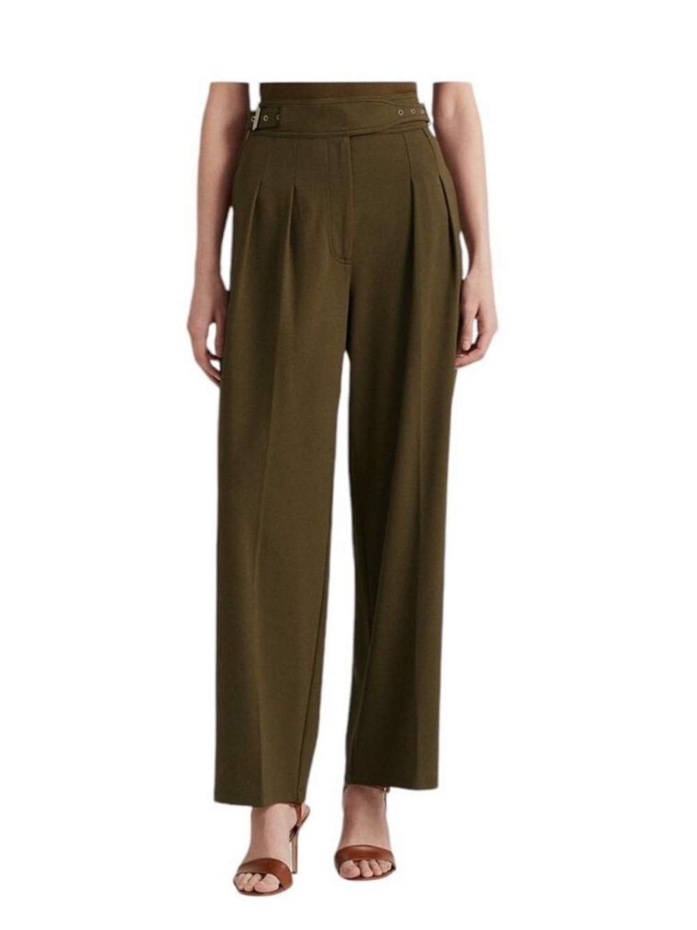 Lauren Ralph Lauren Cropped Wide Leg High Rise Ponte Trousers Pants NEW 14 Olive